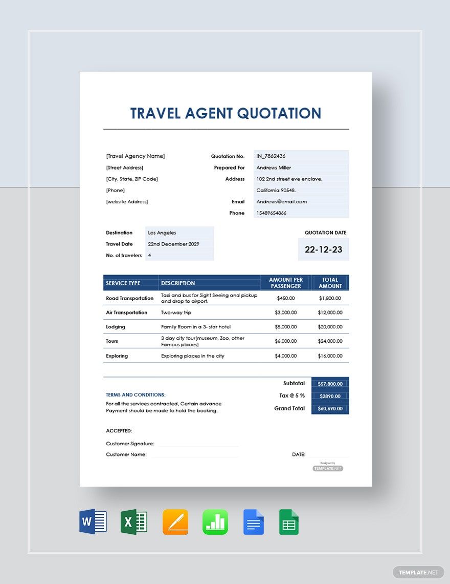 travel agency quotation format in word
