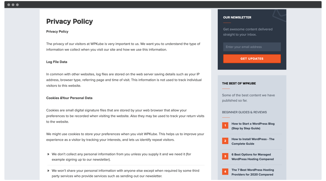 privacy policy for travel agency website