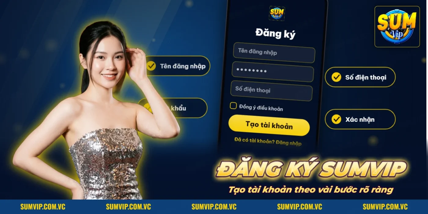 Màn hình đăng ký và đăng nhập tài khoản SUMVIP trên điện thoại